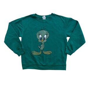 Looney Tunes Tweety Bird Rhinestone Sweatshirt Green Alligator‎ Youth Large Y2K